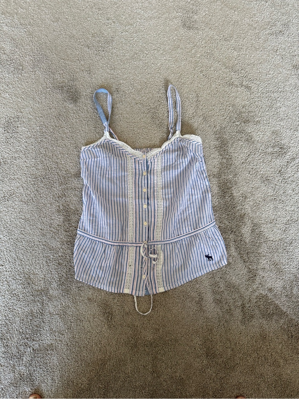 Abercrombie & Fitch Blue and White Striped Lace-Trim Cami